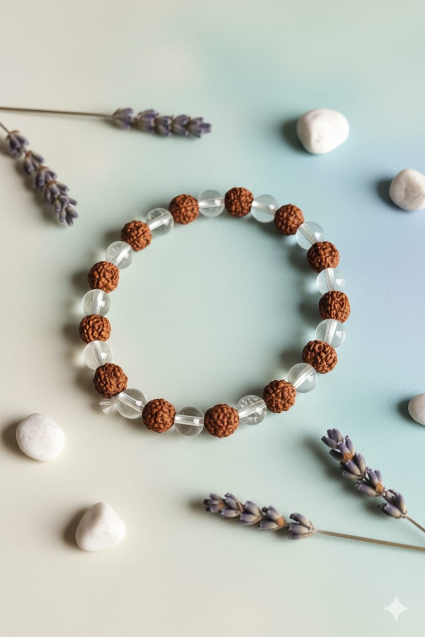 Panchmukhi Rudraksha and Crystal Bracelet