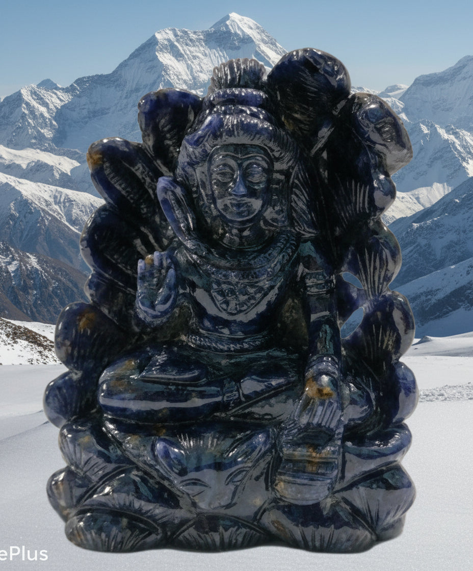 Exquisite Blue Sapphire (Neelam) Idol of Lord Shiva: Size 3.5 Inches Wt. 1610 carats