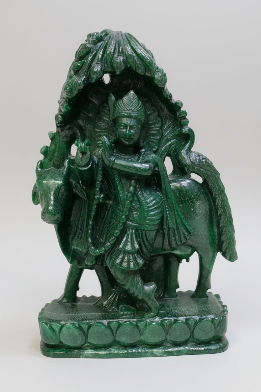 Lord Krishna In Green Zade / 14Kgs and 18 inches