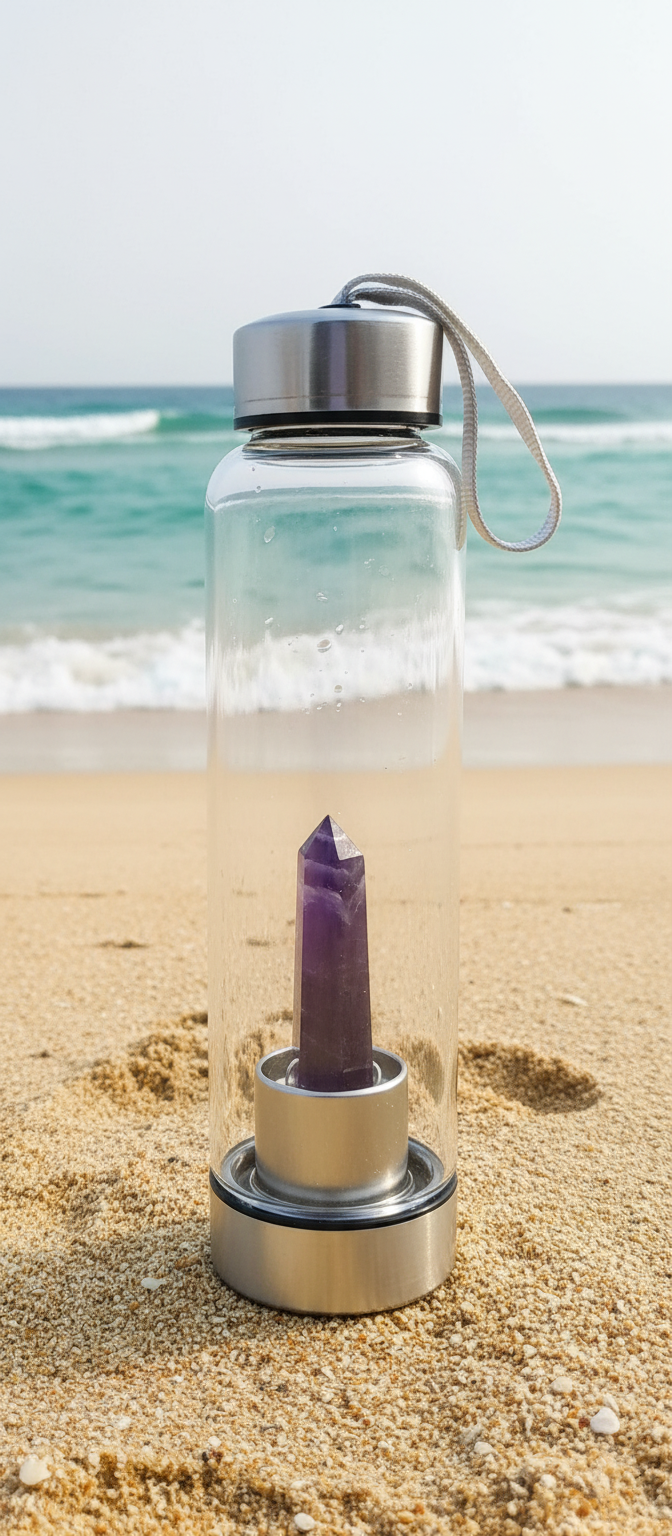 Crystal Infusion Healing Water Bottle - Amethyst , Tiger eye ,  Rose Quarts