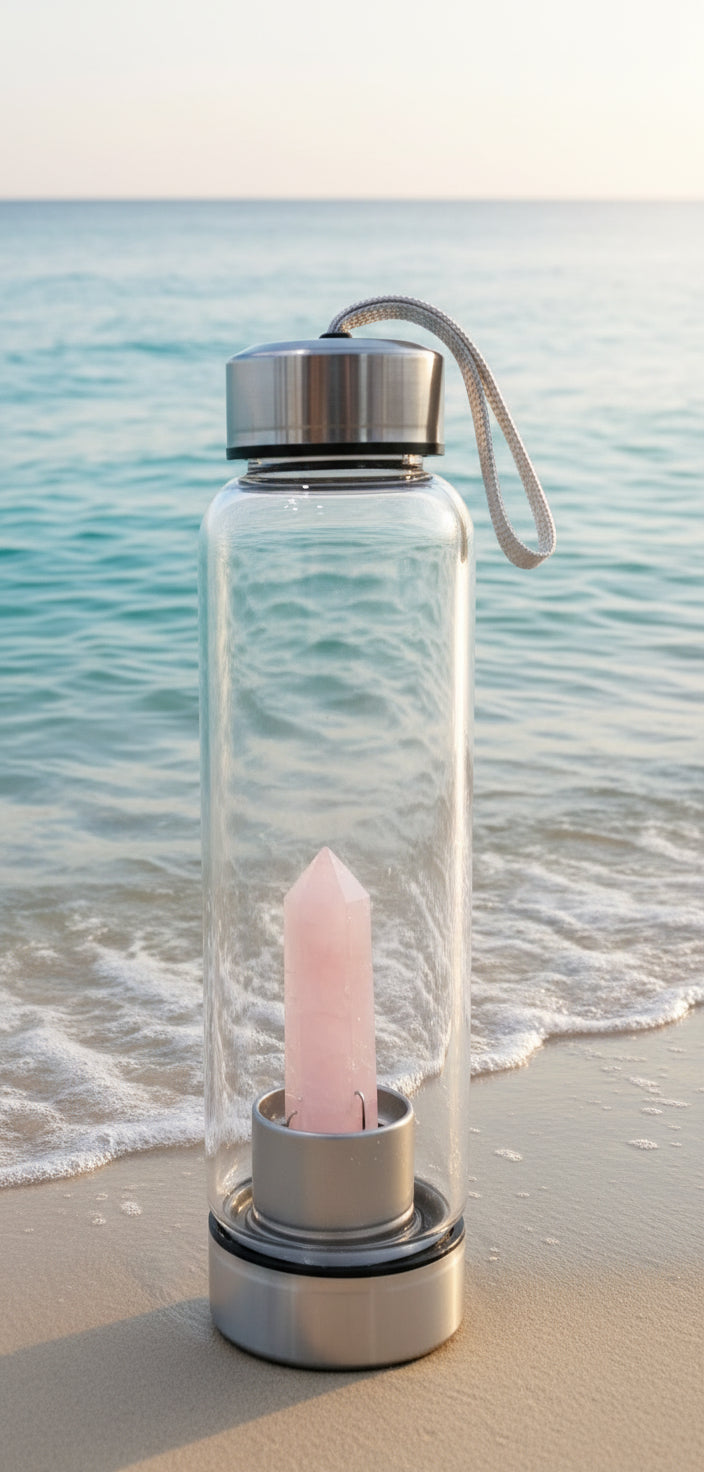 Crystal Infusion Healing Water Bottle - Amethyst , Tiger eye ,  Rose Quarts