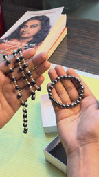 Silver Capped Karungali Mala with FREE Hematite Bracelet