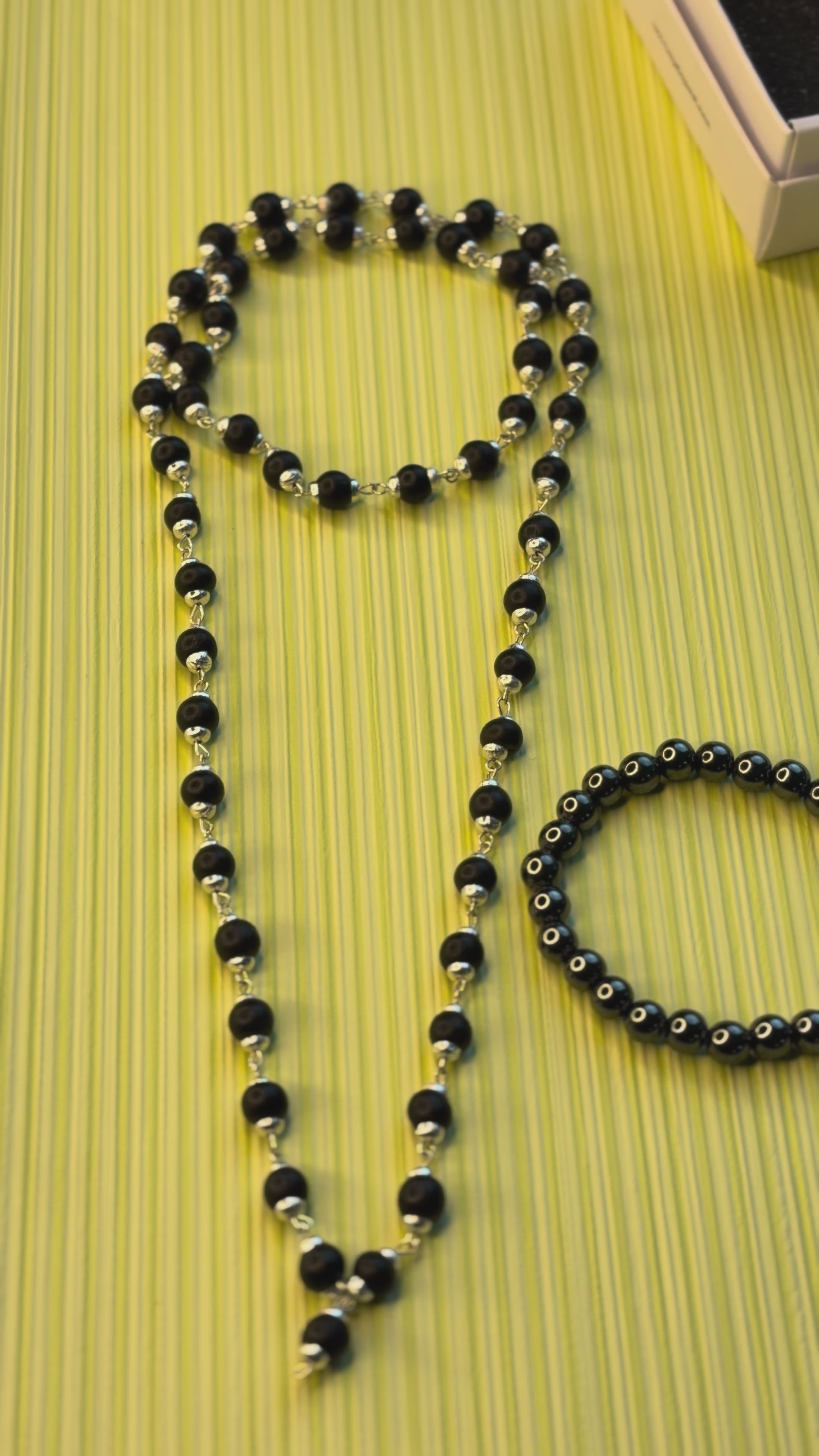 Silver Capped Karungali Mala with FREE Hematite Bracelet